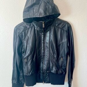 Heathen boutique, hoodie style, silk lined, buttery soft lambskin leather jacket